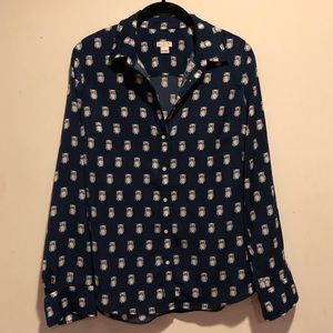J. Crew Navy Owl Print Button down Size S